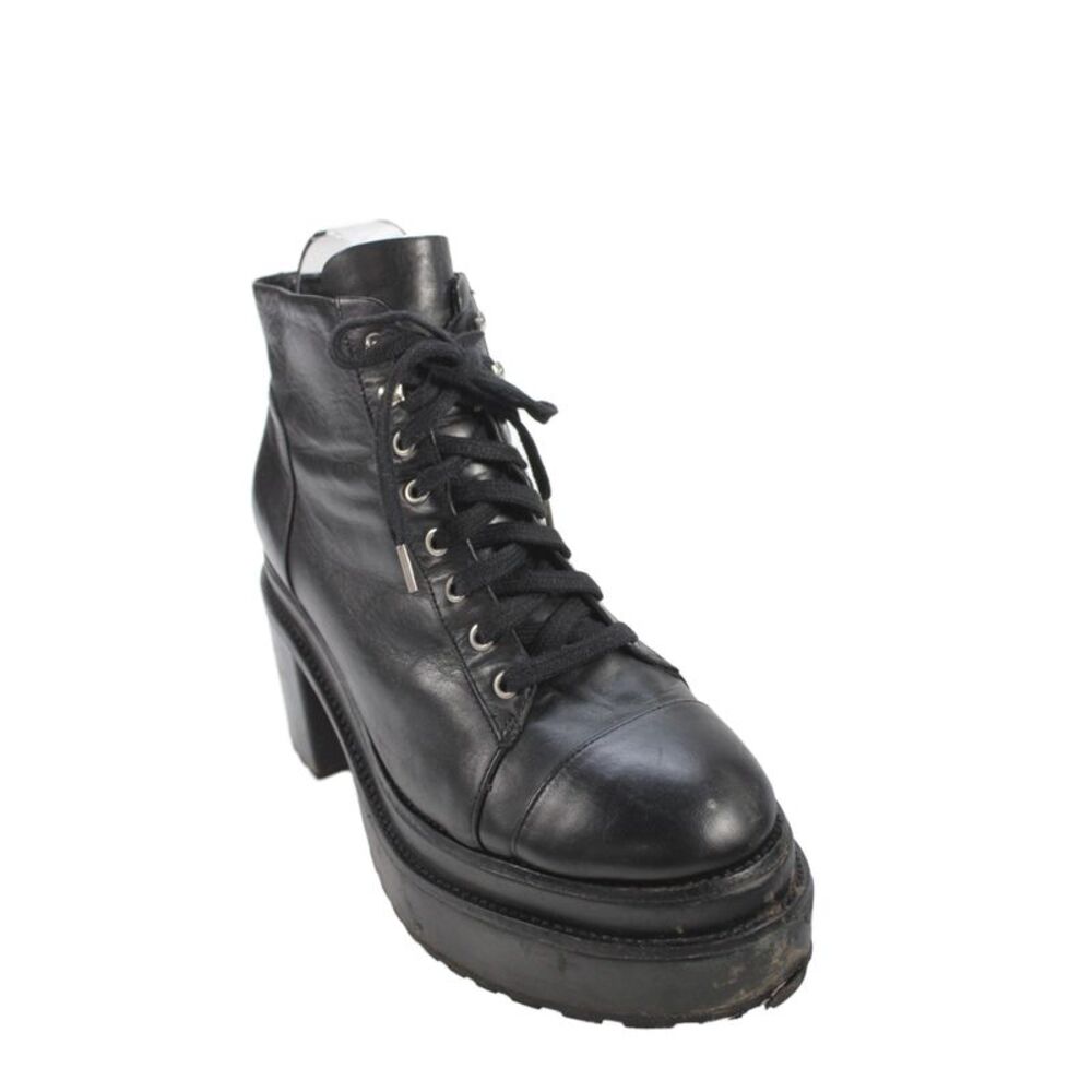 Cult Gaia Womens Leather Cap Toe Platform Block Heels Lace Up Shoes Black Size 8